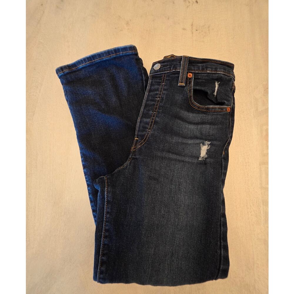 Levi's Women's Denim Ribcage Straight Ankle Jeans SZ 26 Distressed Button Fly